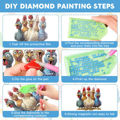 NAIMOER Chickens Diamond Art Hanging Kits for Adults, 5D Special Shaped Rhinestone, DIY Acrylic Spring Diamond Art Painting Window Pendants Home Garden Wall Hanging Ornament Kits, Double Sided