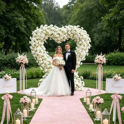 6.56×6.56ft Heart-Shaped Artificial Flower Arch Backdrop with Fabric Base, Floral Decor for Wedding Arch, Ideal for Birthday Banquets & Outdoor Party Scene Decoration (White, Arch Frame Not Included)