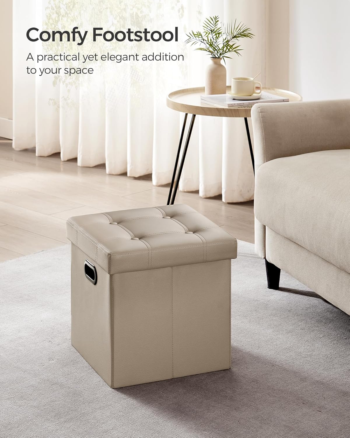 15 Inches 660 lb, ULSF030K03 SONGMICS Mazie Collection - Ottoman with Storage, Footstool, Storage Ottoman with Metal