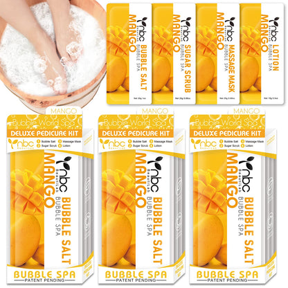 Pedicure Kit Foot Soak Set: Bubble Salt, Sugar Scrub, Massage Mask, Massage Lotion in a Box, 4 Step Foot Spa Kit for Dry Feet,Tired Feet（3 Set Tropical Fruit)