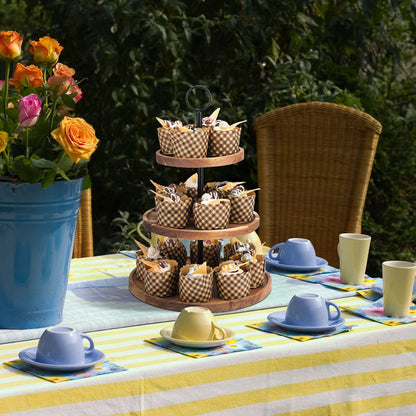 QIELSER 3 Tier Cupcake Stand, Wood Tiered Serving Tray Cupcake Tower, Serving Stand Display Dessert Cookie Candy Buffet Holder for Home Tea Party, Wedding, Farmhouse, Tea Party, Kitchen Decor