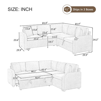 Eafurn 82 INCH Convertible Sleeper Sectional Sofa Pull Out Couch Bed for Living Room - Chenille Upholstered Symmetrical L Shaped Corner Sectional Couch W/Storage and Throw Pillows