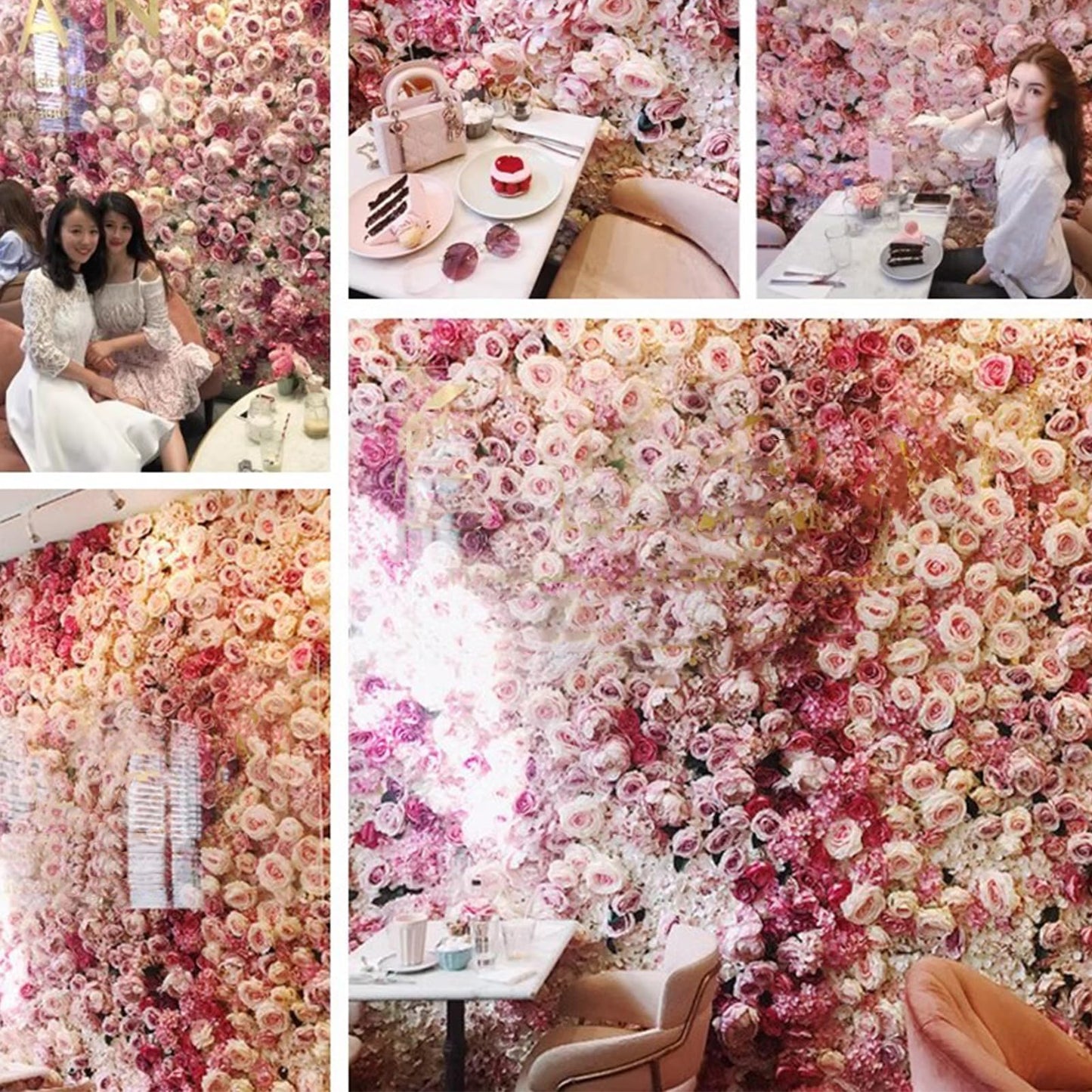 JIIPOREGJ Flower Wall Panel Artificial Silk Flowers Mat Wall 3D Wedding Background Backdrop Panels Wall Decor for DIY Party Home Centerpieces Arrangements,3x3m