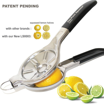 [Free Citrus Tap Gift] EcoJeannie Jumbo FLAT PRESS Lemon Squeezer, 100% Stainless Steel, Silicone Handle (LS0003S)