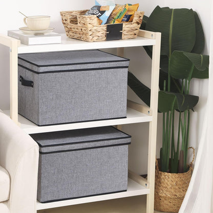 Fabric Storage Boxes, 3 Pack Large 16.5 x 11.8 x 10.2 Inch Baskets with Lids, Decorative Linen Closet Organizers with