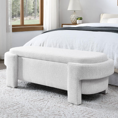 KEIKI 51" Linen Ottoman Bench with Large Storage Space, Upholstered Seating Foot Rest Stool Furniture for Bedroom, Living Room, Entryway, White