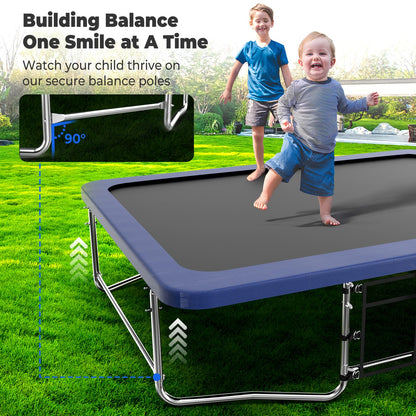 Lyromix 14FT Outdoor Rectangle Trampoline for Kids and Adults, Rectangular Trampoline with Curved Poles, Pumpkin Trampolin with Light, Sprinkler, Soccer and Storage Bag