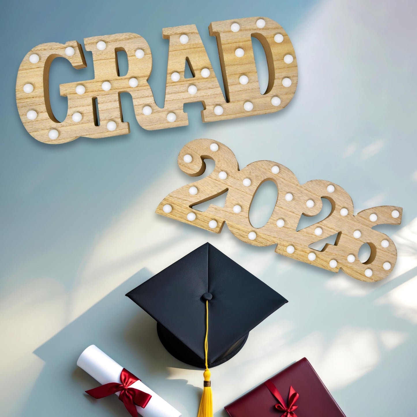 Grad 2026 Light Up Sign LED Marquee Letters Graduation Decor Lighted Wooden Sign for Graduation Party Table Centerpiece Senior Celebration Decorations