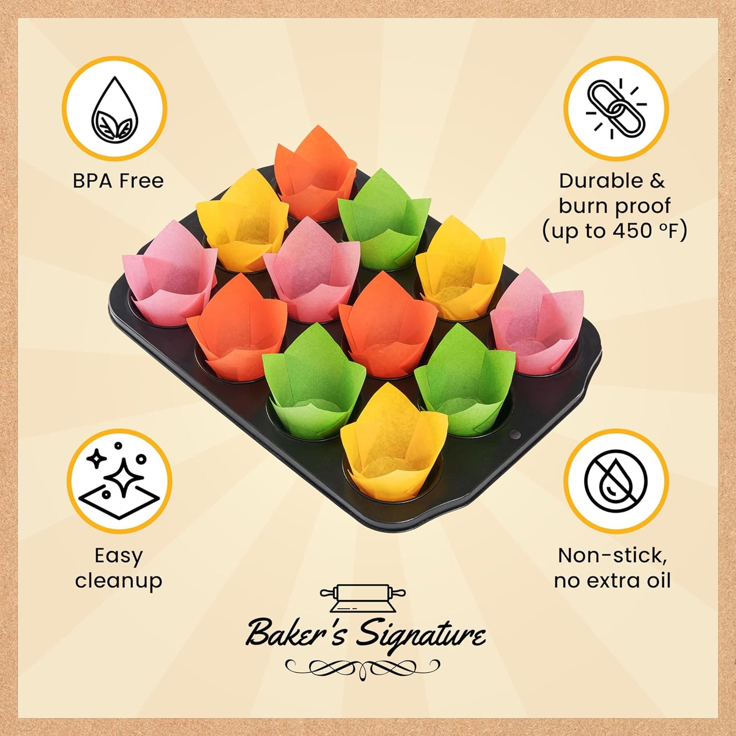 Tulip Cupcake Liners, 160pcs Muffin Liners for Baking by Baker’s Signature, Sturdy, Greaseproof, Easy to Use