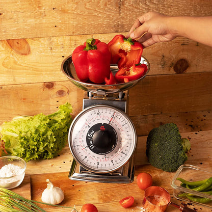 Tada 11lb Analog Mechanical Kitchen Weighing Food Scale with Bowl, Tare Function, Retro Style, Stainless Steel