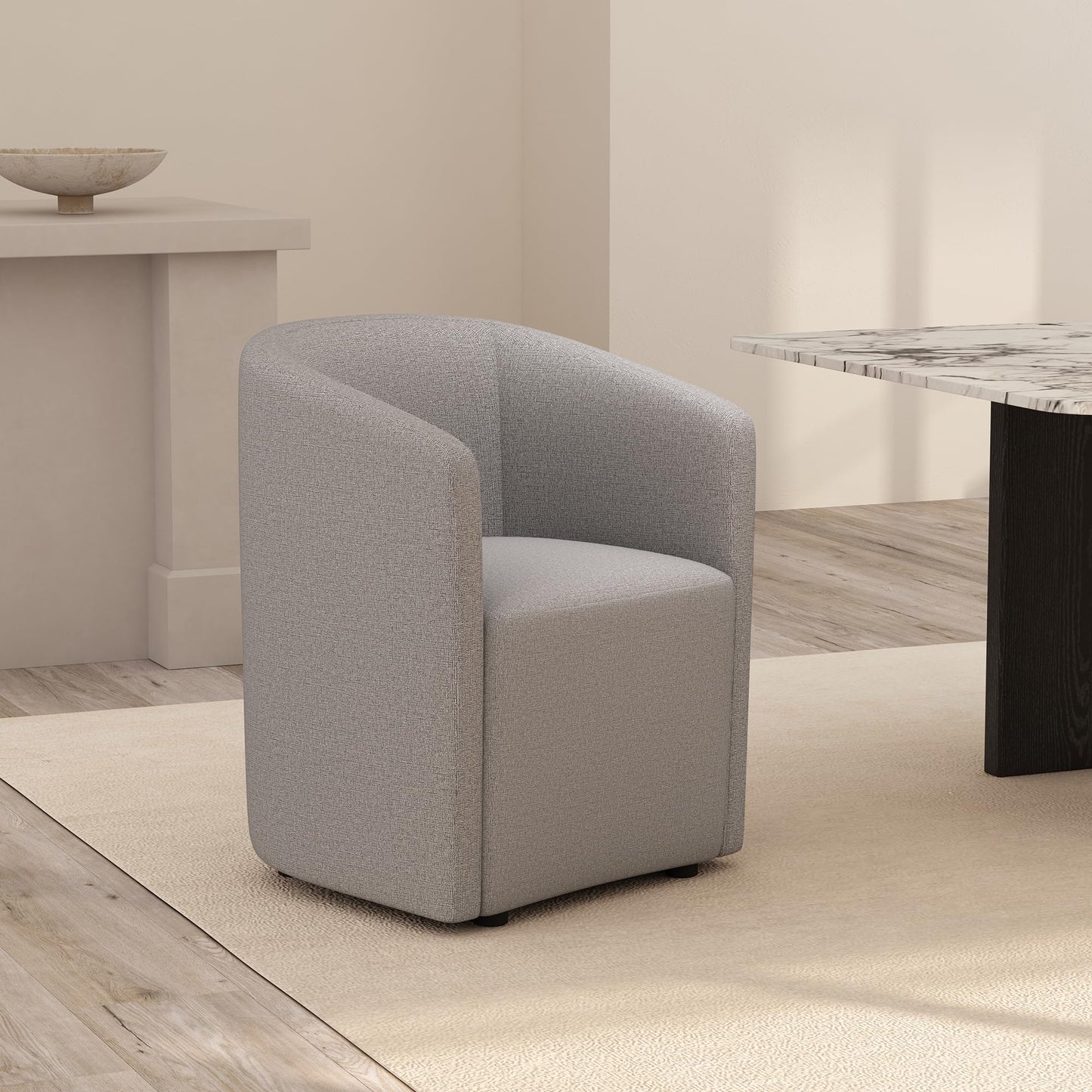 Manhattan Comfort Hearth Modern Barrel Dining Armchair, Accent Upholstered Dining Chair with Woven Fabric, Stylish Curved Back, High-Density Foam, Fully Assembled, Light Gray