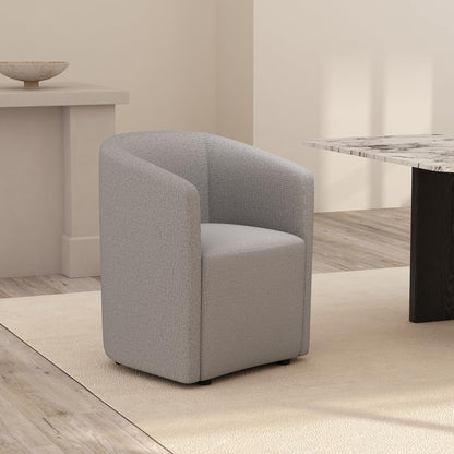 Manhattan Comfort Hearth Modern Barrel Dining Armchair, Accent Upholstered Dining Chair with Woven Fabric, Stylish Curved Back, High-Density Foam, Fully Assembled, Light Gray