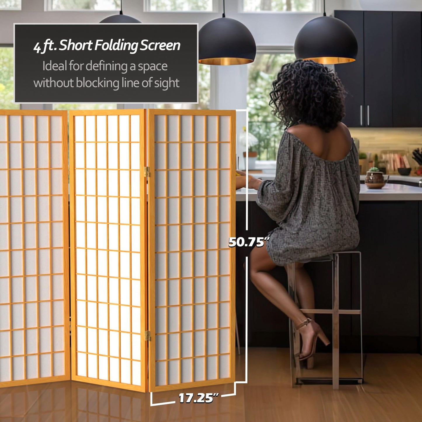 4 ft. Short Window Pane Shoji Screen - Honey - 8 Panels