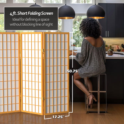 4 ft. Short Window Pane Shoji Screen - Honey - 8 Panels