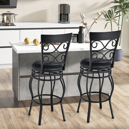 COSTWAY Bar Stools Set of 4, 360 Degree Swivel, 30" Bar Height Bar stools, with Leather Padded Seat Bistro Metal Vintage Chairs with Back for Kitchen Island, Pub (Set of 4)