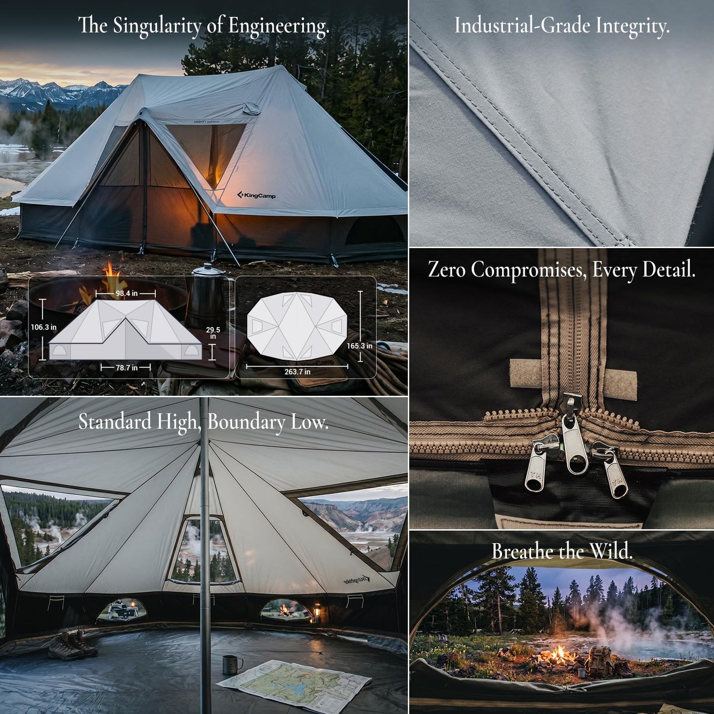 KingCamp Canvas Tent for Camping, 4 Seasons Large Waterproof & Windproof Luxury Glamping Tent with Stove Jack for Family Outdoor Camping, Hunting & Parties