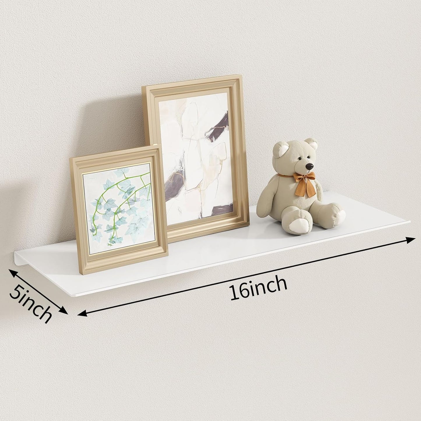 16" 2 Packs, MKO Floating Shelves for Wall, Metal Wall Mounted Shelf for Bathroom, Bedroom, Living Room, Kitchen