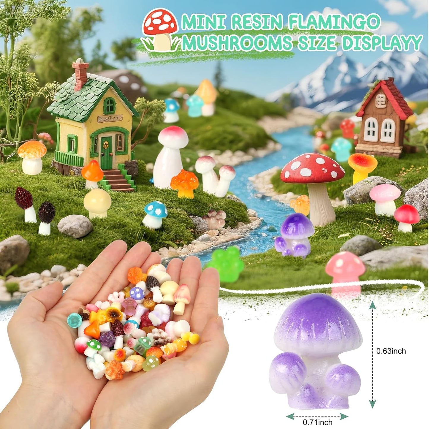 WEIZEW 200pcs Mini Mushrooms Tiny Resin Mushrooms Miniature Little Small Mushroom Figures Bulk for for Micro Fairy