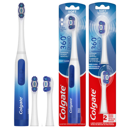 Colgate 360 Floss Tip Sonic Powered Battery Toothbrush Refill Pack - 2ct