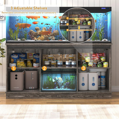 Hlivelood Farmhouse 75-120 Gallon Fish Tank Stand with Power Outlet, Aquarium Stand w/Cabinet&Sliding Barn Door, Heavy Duty Reptile Tank Stand for Fish/Turtle/Reptile Terrarium, 1000LB Capacity, Grey