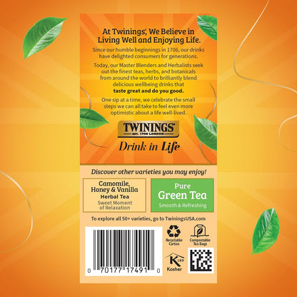Twinings Peppermint & Creamy Vanilla Herbal Tea - Caffeine-Free, 20 Individually Wrapped Bags, Pack of 6