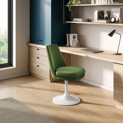 Modway Lippa Velvet Swivel Dining Side Chair in White Moss Green - Armless Accent Chair with Stain-Resistant Performance Velvet Upholstery - 360° Rotating Office Chair