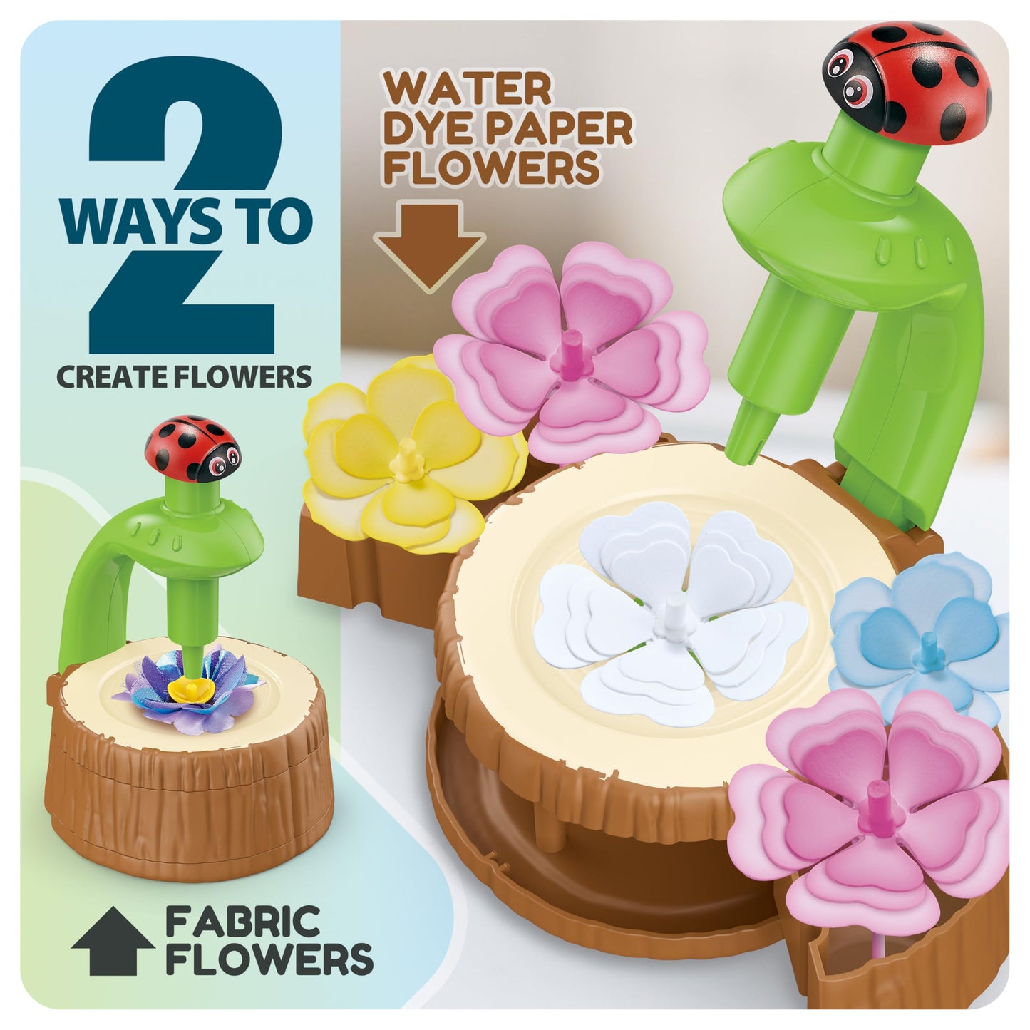 Wiyeang DIY Flower Bouquet Craft Kit for Kids, Water Absorbing Dyeing & Fabric Flowers, Light-Up Music Base, Bug Garden Theme, Creative Art Toy Gift for Girls Ages 3–6