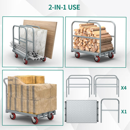 YITAHOME 2 in 1 Drywall Cart Heavy Duty, Folding Platform Carts with Wheels, Heavy Duty Platform Cart with Sides, Steel Panel Truck Carts with 4 Hand Drails