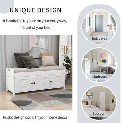 Merax Rustic Storage Bench with Removable Cushion Multifunction Shoe Cabinets for Entryway Hallway Front Door White