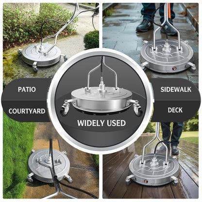 RAYNEL 24'' Pressure Washer Surface Cleaner with 4 Wheels, Dual Handle, Stainless Steel Housing, 2 Hose Adapters, 4 Replacement Nozzles