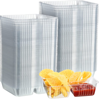Vesici 500 Pcs 12oz Nacho Trays Disposable 2 Compartment Food Snack Tray Concession Stand Supplies Movie Night Clear Plastic Cheese Dip and Chip Holder for Candy School