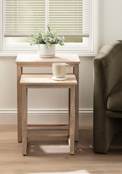Kate and Laurel Karni Modern Mango Wood Living Room Nesting Tables, Set of 2, Whitewash, Decorative Coastal Solid Wood End Tables for Use as Bedroom Nightstands or Entryway Decor Accents