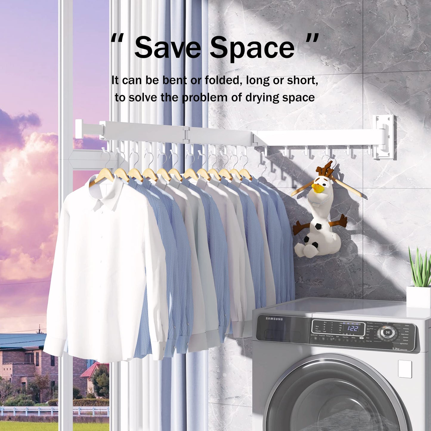 BOQORAD Clothes Drying Rack Wall Mounted,Drying Rack Clothing,Laundry Drying Rack Wall Mount,Collapsible Drying Racks for Laundry,Retractable,Foldable,Clothes Dryer Rack(White-J Type Hooks)