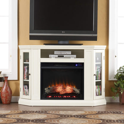SEI Furniture Claremont Corner Convertible Electric Fireplace with Storage, New Ivory