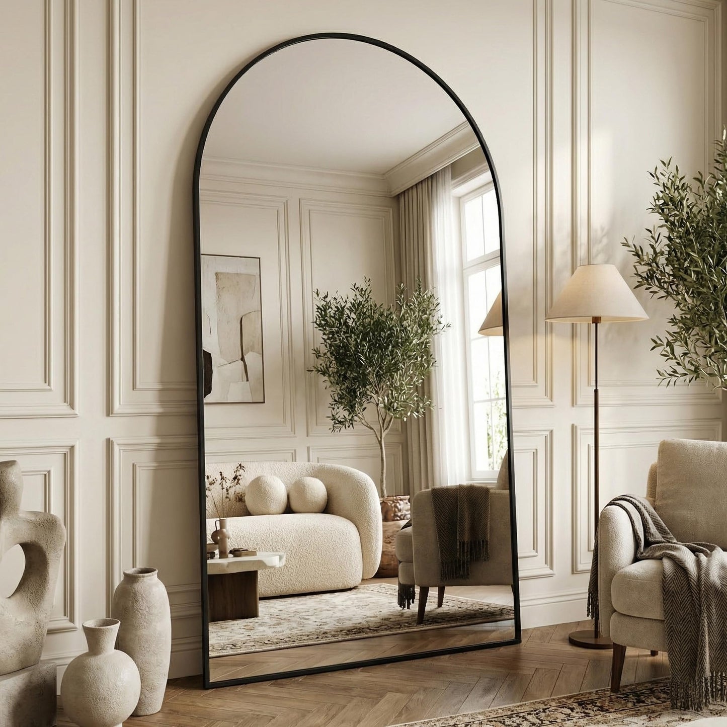 Suidia 86"x46" Arched Full Length Mirror with Stand, Full Body Mirror with Aluminum Frame, Freestanding/Leaning/Wall-Mounted, Floor Mirrors for Bedroom, Living Room, Entryway, Dressing Room, Black