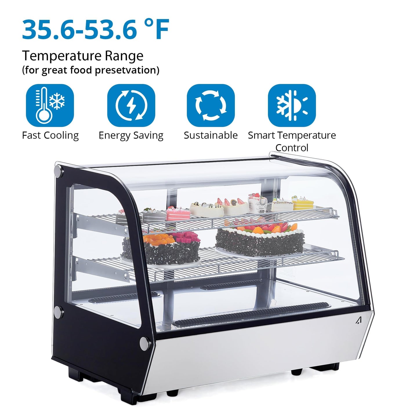 GarveeHome 4.6 Cu.Ft Countertop Display Refrigerator, Glass Door Pastry & Cake Display Case with LED, Double-Layered Glass, Adjustable Shelves, Commercial Bakery Cooler, 110V
