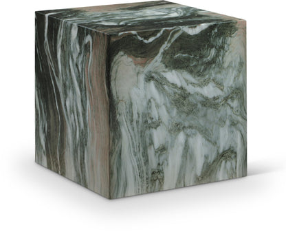 Meridian Furniture 99029Green-ET Piazza Collection Art Deco Indoor/Outdoor Concrete End Table with Green Marble Finish, 16" W x 16" D x 16" H, Green