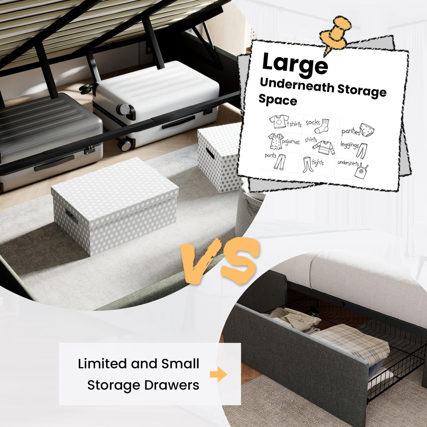 SHA CERLIN Full Size Lift Up Storage Bed/Modern Wingback Headboard/Upholstered Platform Bed Frame/Hydraulic Storage/No Box Spring Needed/Wood Slats Support/Dark Grey