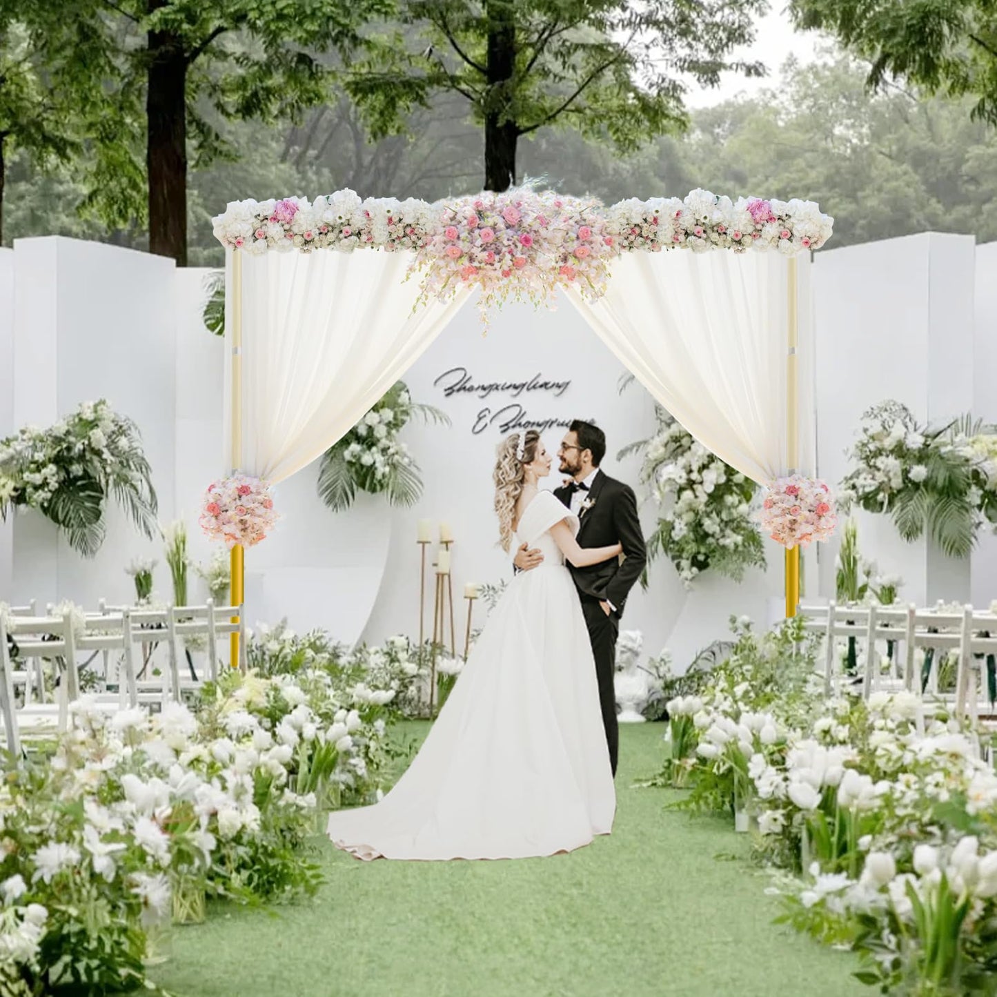EMART Pipe and Drape Backdrop Stand Kit, 12ftx10ft Heavy Duty Adjustable Photo Background, Metal Frame with Flat Base for Wedding, Birthday Party, Banquet Decorations - Gold