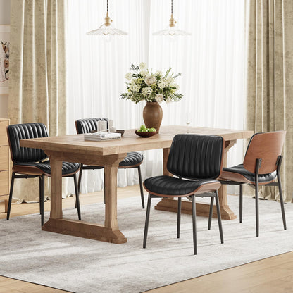 MALOL Leather Dining Chairs Set of 4, Modern Upholstered Dining Room Kitchen Chairs with Metal Legs and Wooden Back Support for Home Dining Room/Restaurant, Black