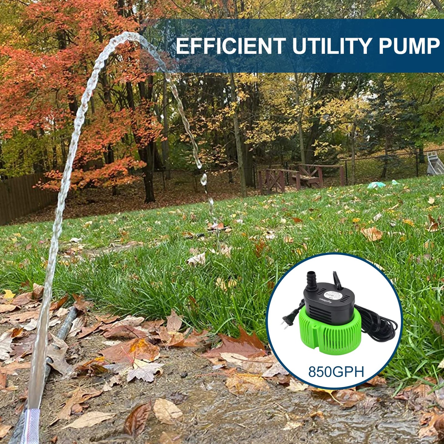 Pool Cover Pump above Ground - Submersible Water Sump Pump Swimming Water Removal Pumps, with Drainage Hose & 25 Feet Extra Long Power Cord, 850 GPH inGround, 3 Adapters