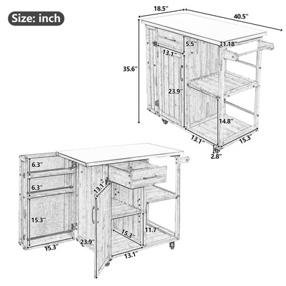 Outdoor Kitchen Island Cart with Stainless Steel Top, Rolling Grill Table with Storage Cabinet Drawer Shelves and Towel Rack, Wooden BBQ Prep Station with Lockable Wheels for Patio Backyard, White