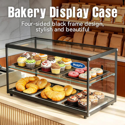 Malphi 29in. Tiered Pastry Bakery Display Case with Glass Shelf and Sliding Door,3cu. ft. Capacity|Large Bread Cookie Display Box | 29.3" x 15.3" x 15.4"