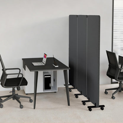 KERRAM 3 Panel Foldable Office Partitions, Mobile Cubicle Wall with Wheels, 71 x 66 Inch Noise Cancelling & Sound Proof Room Dividers Partition Wall, Aluminum Frame Dark Gray