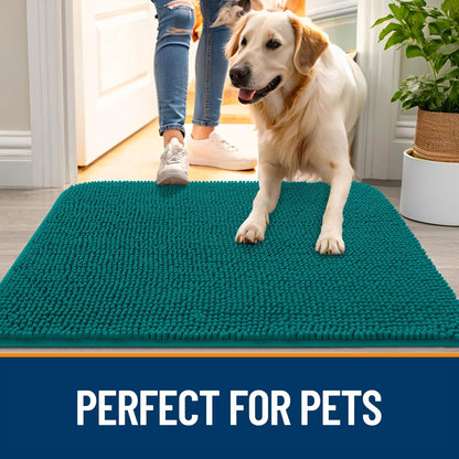 OLANLY Dog Door Mat - Absorbent Non-Slip Chenille Mat for Muddy Paws | 35x24, Quick Dry, Lake Blue