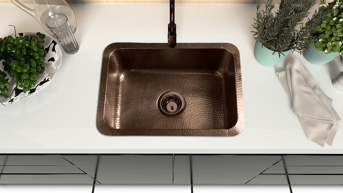 Monarch Abode Kitchen & Bar Sink – 21-inch Milan Dual Mount Drop in Kitchen Sink, Hand Hammered Pure Copper Sinks, Drop in Bar Sinks or Undermount, Deep Single Rectangular Bowl