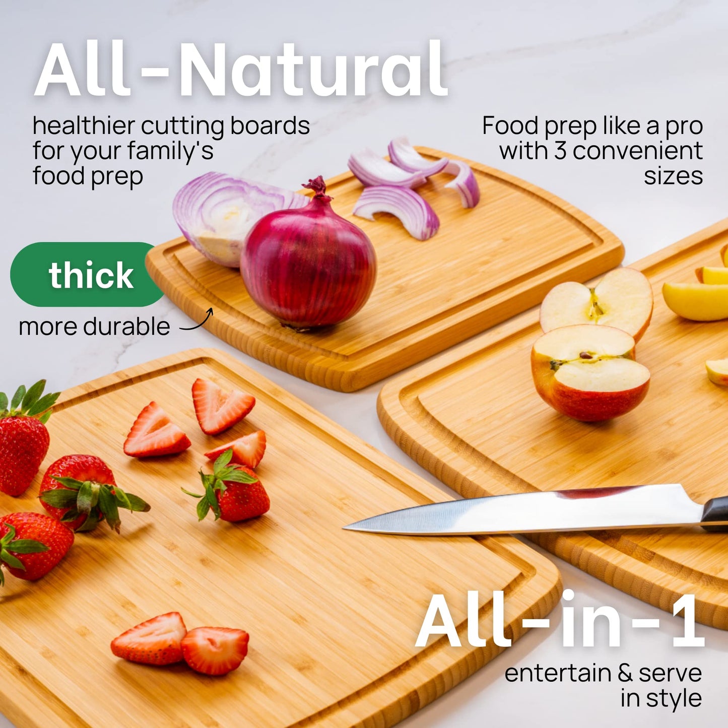 Greener Chef Luxury Wood Cutting Board 3-Piece Set with Vertical Grain Strength Technology - Extra Large Bamboo Cutting Boards for Kitchen with Deep Juice Grooves for Chopping - Lifetime Replacements