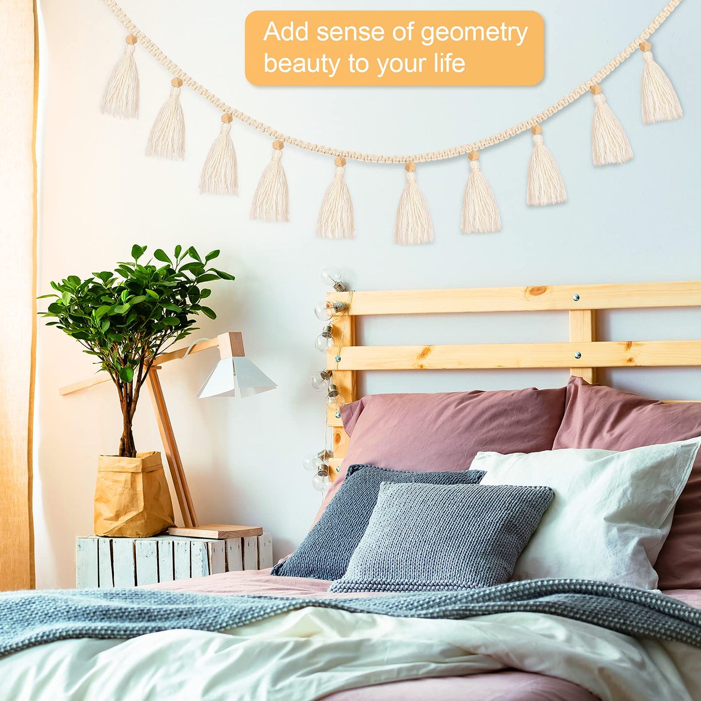 Tatuo Boho Macrame Tassel Garland for Classroom Decor Hanging Tassel Garland Bunting Boho Classroom Decor for Nursery Room Birthday Party Bedroom Dorm(4 Pieces,47.2 Inch)