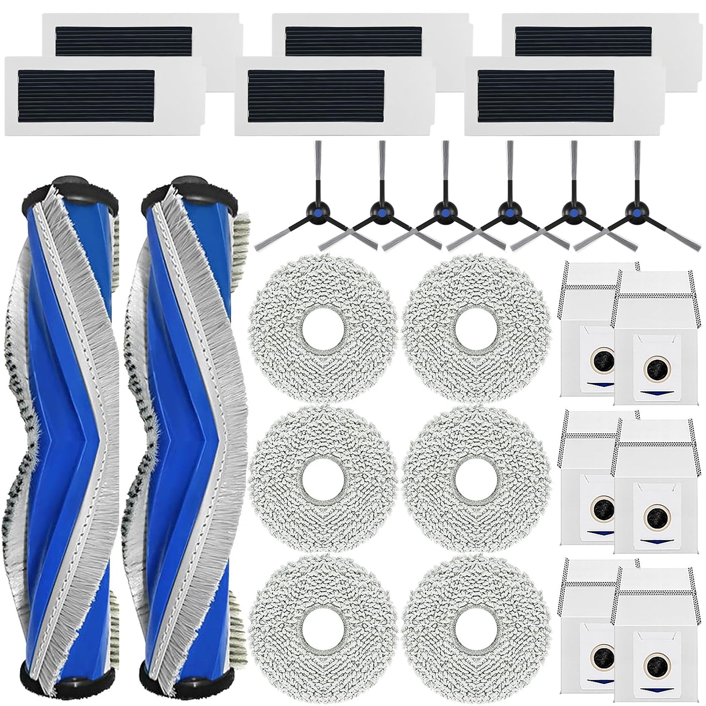 PhoebCynthi Replacement Accessories Compatible with Yeedi M12 Ultra Plus/ M12 PRO+ Robot Vacuum Cleaner.（2 Main Brush,6 Side Brushes,6 Hepa Filters,6 Mop Pads,6 dust Bags）