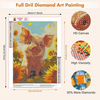 MAXBYE Pig Diamonds Painting Kits for Adults, Cute Pig DIY Diamond Art Kits for Beginner, 5D Round Full Drill Diamond Gem Art for Home Wall Decor 12x16inch